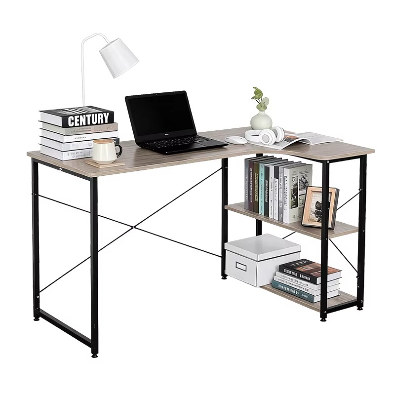Home Office Desk With Drawers - L Şeklinde Köşe Masası, Entegre Kitaplıklı,