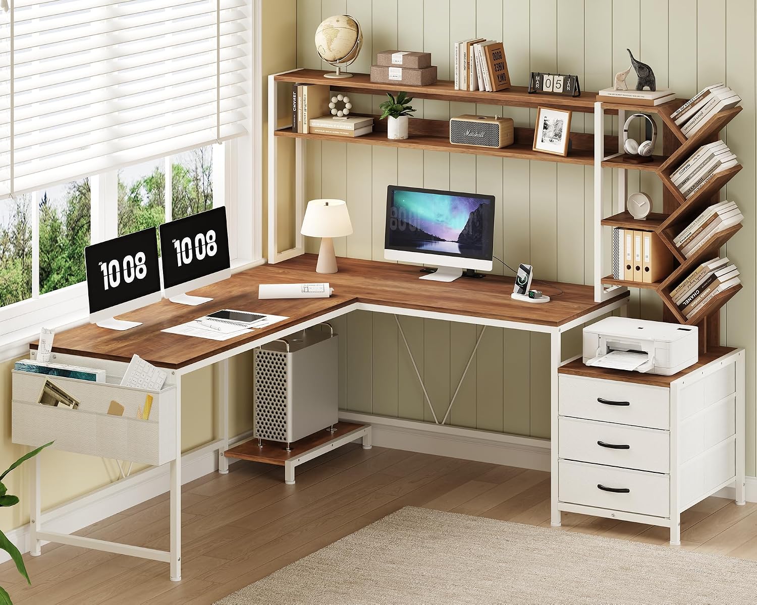 63 inç L Şeklinde Kitaplıklı,  - Home Office Desk With Drawers incelemesi ve fiyatı