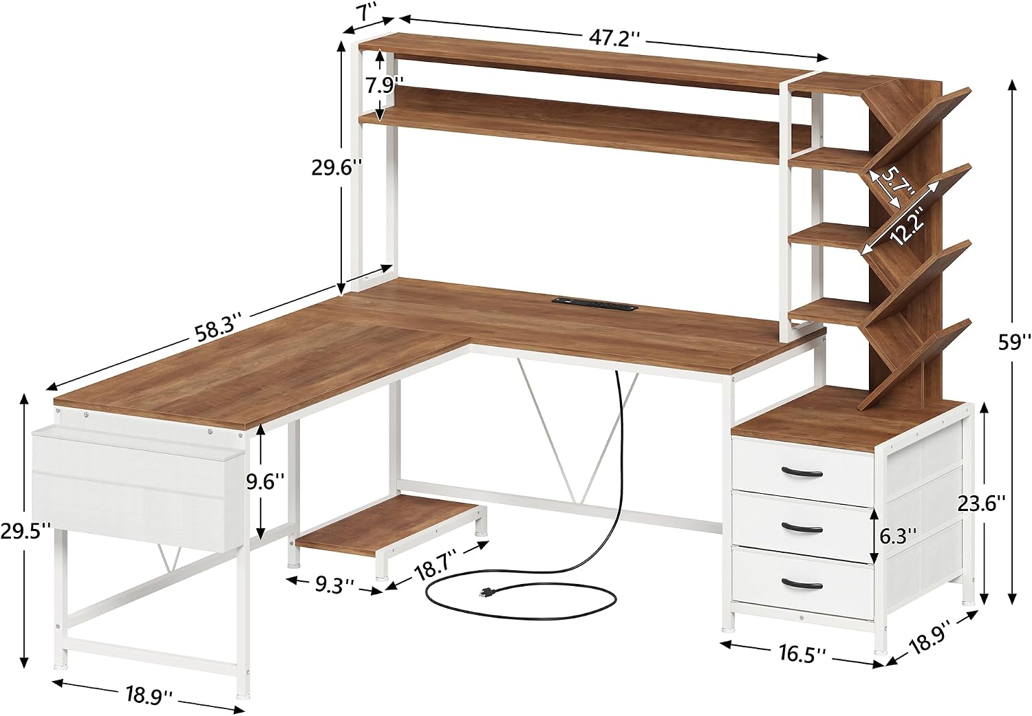 63 inç L Şeklinde Kitaplıklı,  - Home Office Desk With Drawers incelemesi ve fiyatı