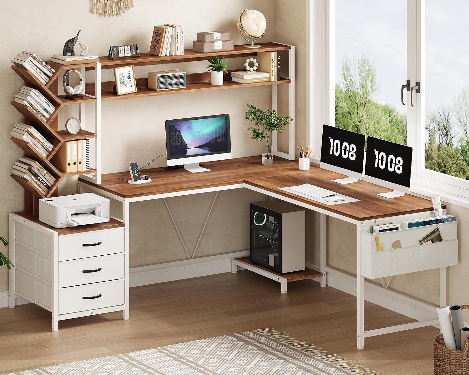 63 inç L Şeklinde Kitaplıklı,  - Home Office Desk With Drawers incelemesi ve fiyatı